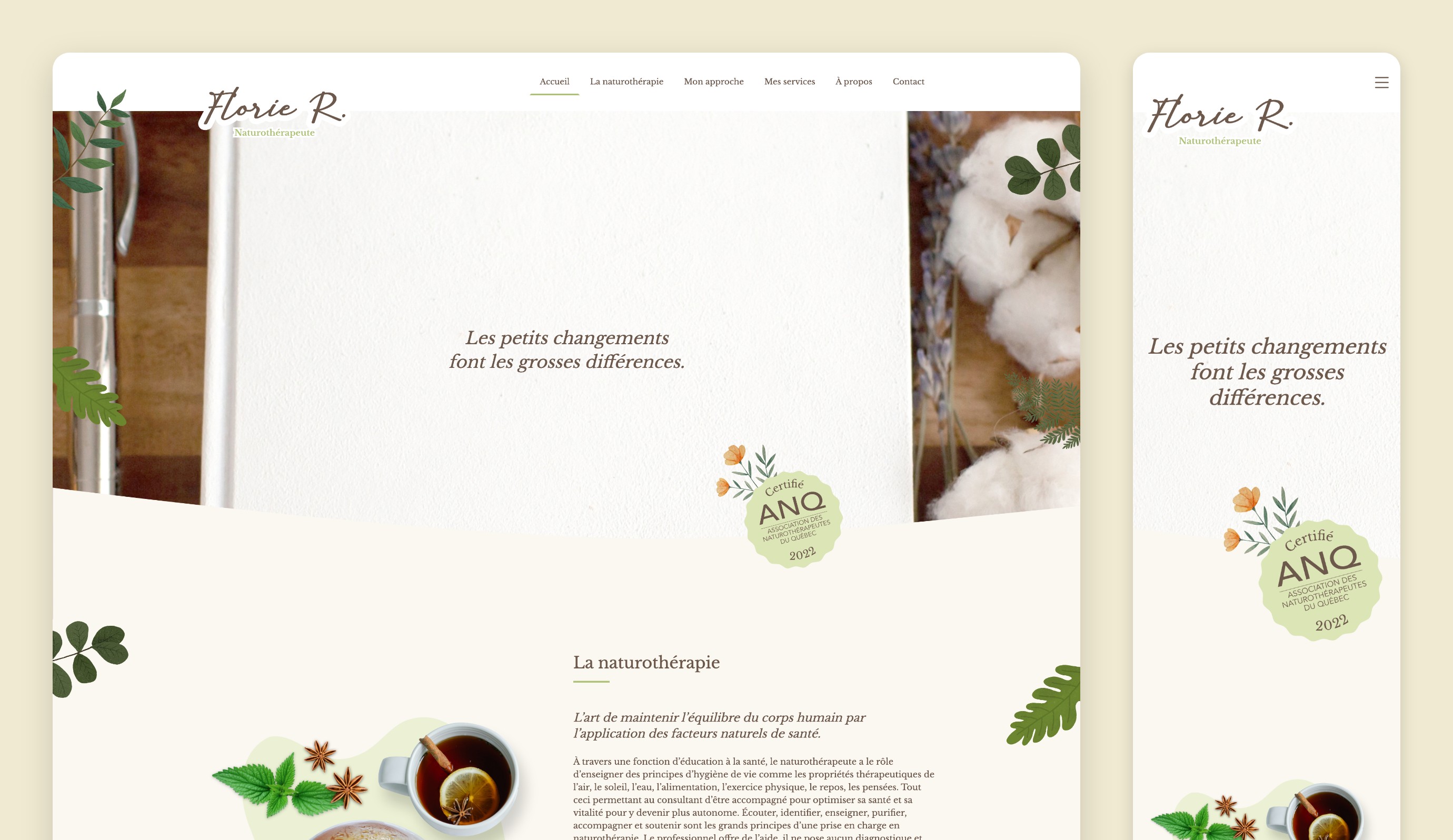 Mockup du site Web conçu pour Florie