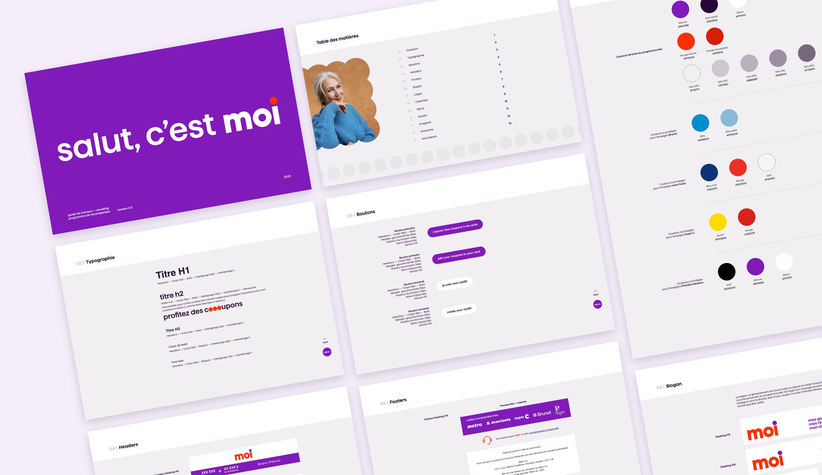 Mockup d'un design system courriels pour le programme de fidélité Moi de Metro