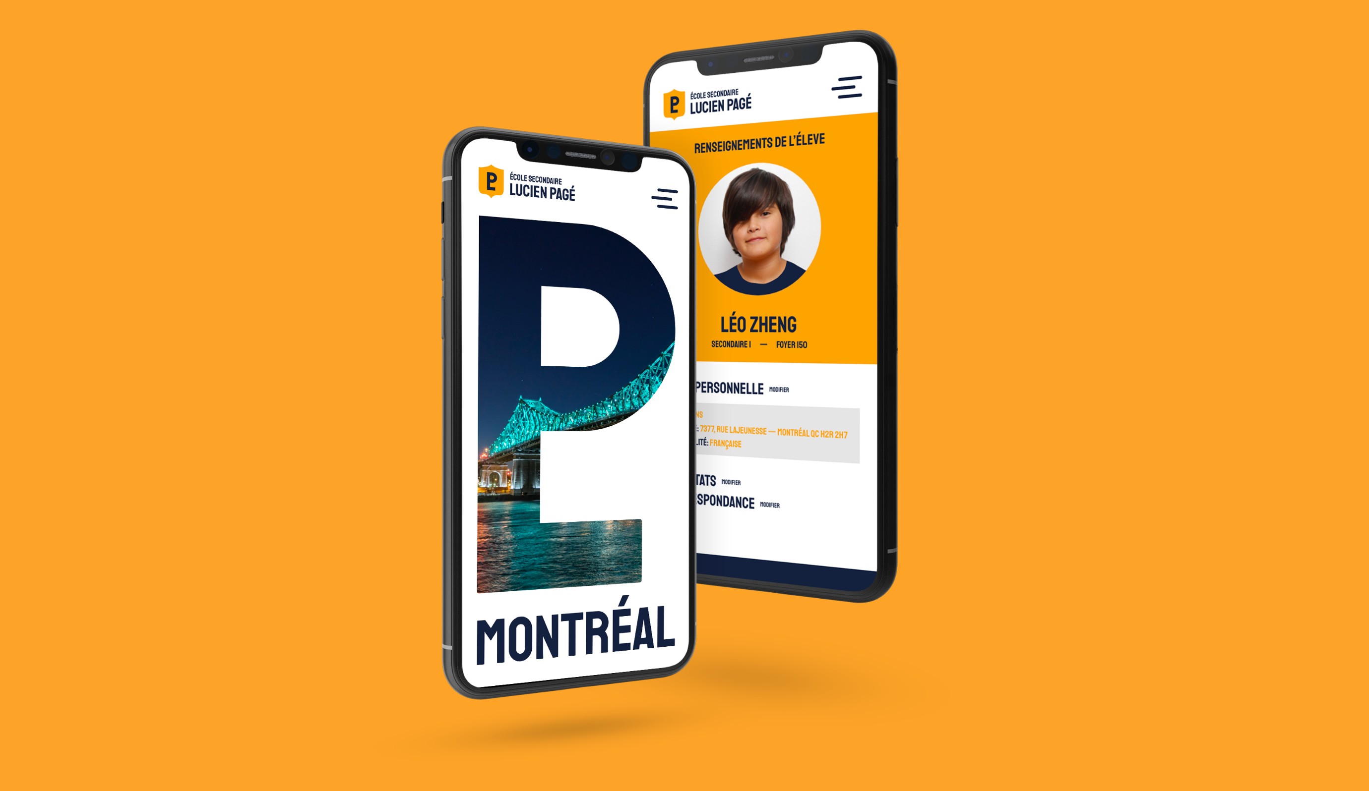 Mockup de l'application de l'école secondaire